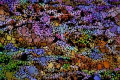 Farbiges Mosaik,  bestehend aus vielen kleinen, unregelmäßig geformten Steinchen.