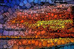 Farbiges Mosaik, bestehend aus vielen kleinen, unregelmäßig geformten Steinchen. Farbiges Mosaik, bestehend aus vielen kleinen, unregelmäßig geformten Steinchen.