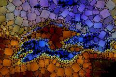 Farbiges Mosaik, bestehend aus vielen kleinen, unregelmäßig geformten Steinchen. Farbiges Mosaik, bestehend aus vielen kleinen, unregelmäßig geformten Steinchen.