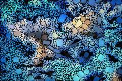 Farbiges Mosaik, bestehend aus vielen kleinen, unregelmäßig geformten Steinchen. Farbiges Mosaik, bestehend aus vielen kleinen, unregelmäßig geformten Steinchen.