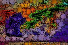 Farbiges Mosaik, bestehend aus vielen kleinen, unregelmäßig geformten Steinchen. Farbiges Mosaik, bestehend aus vielen kleinen, unregelmäßig geformten Steinchen.